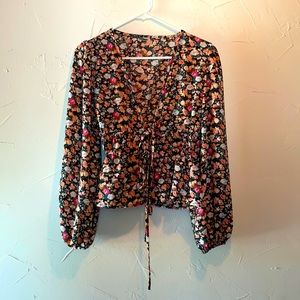Floral deep v neck blouse